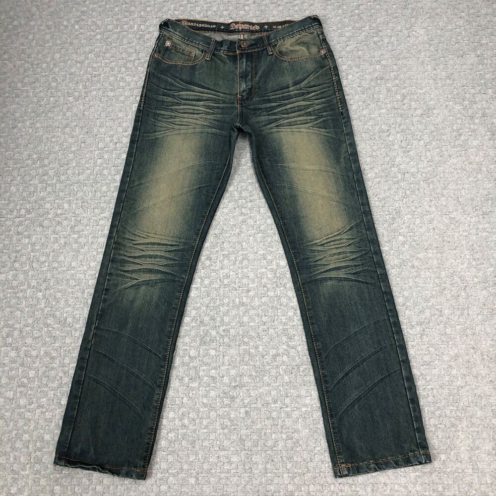 Departed Jeans Mens 32x32 Blue Slim Straight Toluca Faded Whiskered Denim Pants